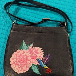 Anuschka Purple and Black Leather Bag